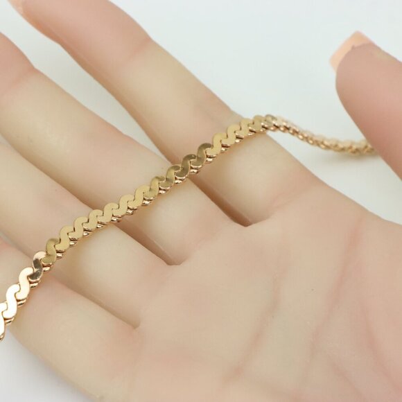 Elegant Rose Gold Wave Chain Necklace High-Gloss Finish, XPNL0260 - Picture 5 of 9